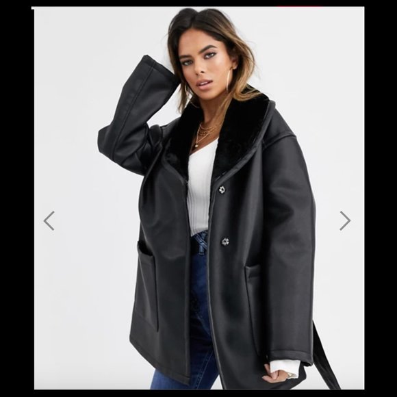 ASOS DESIGN luxe leather look wrap over jacket - Picture 3 of 3
